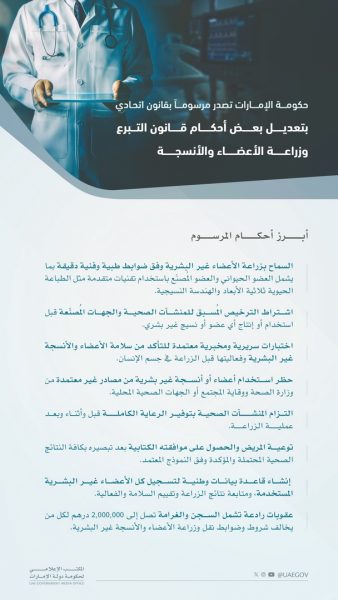 حماية وابتكار: التشريعات الرائدة لزراعة الأعضاء غير البشرية في الإمارات